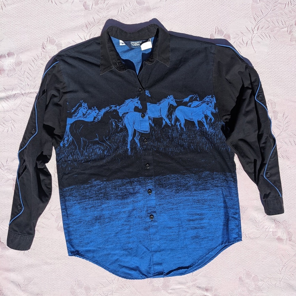 Vintage 90s Brooks & Dunn Western Horse Shirt S Graphic Cut Out Sleeve Cowboy